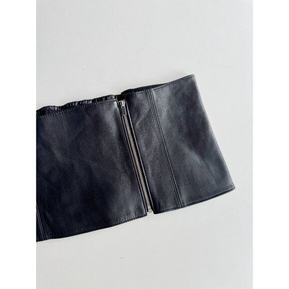 ZARA Black 100% Genuine Leather Zipper Stretch Wide Waist Corset Belt, Size M - Picture 2 of 14